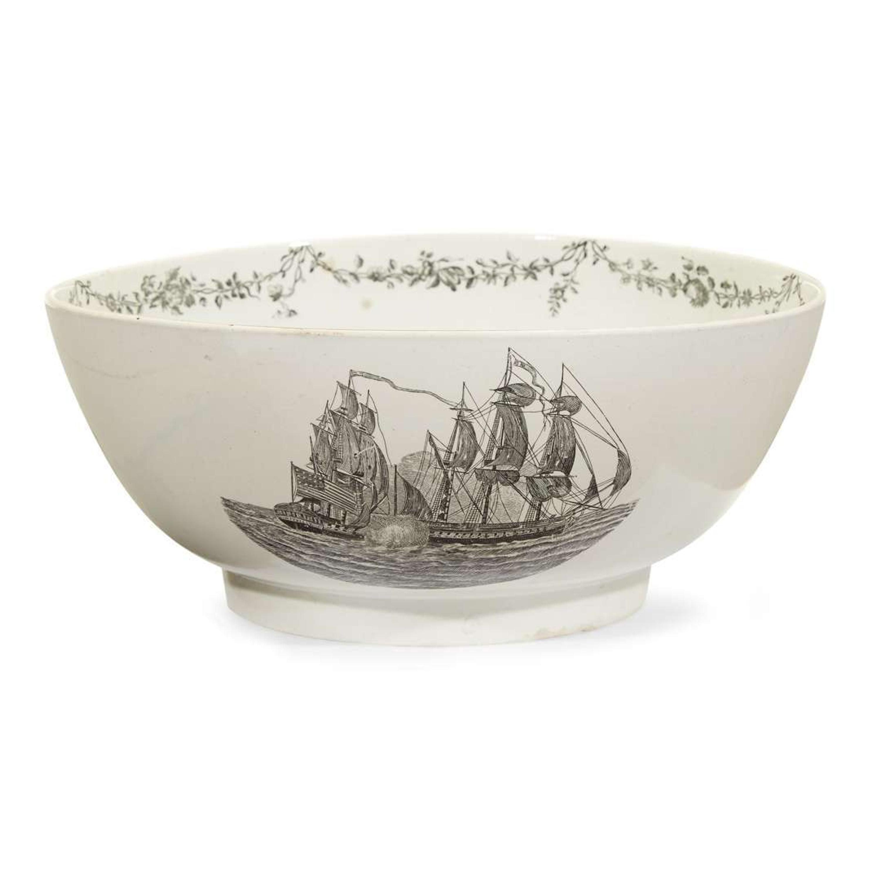 Transfer-decorated and polychrome enameled presentation punch bowl Liverpool, England, circa 1800