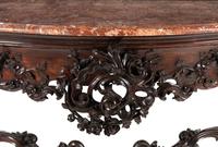 A Pair of English Carved Rosewood Marble-Top Console Tables