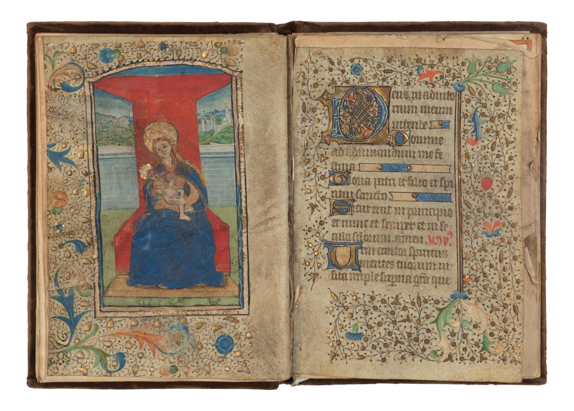 [LEAF BOOK - ILLUMINATED MANUSCRIPTS]. A leaf book containing various illuminated leaves from several Books of Hours, most executed in France, ca 13th-15th centuries.