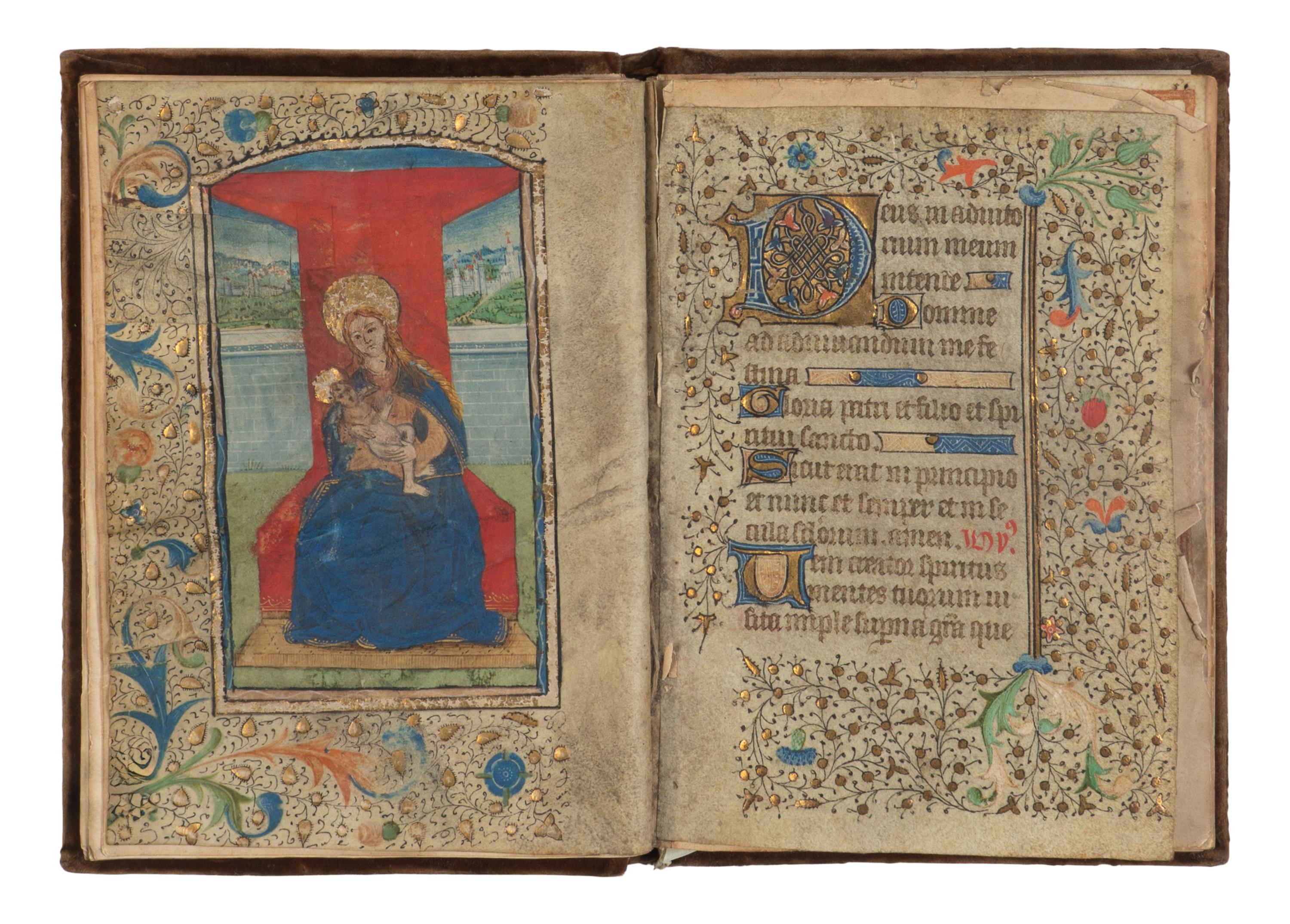 [LEAF BOOK - ILLUMINATED MANUSCRIPTS]. A leaf book containing various illuminated leaves from several Books of Hours, most executed in France, ca 13th-15th centuries.