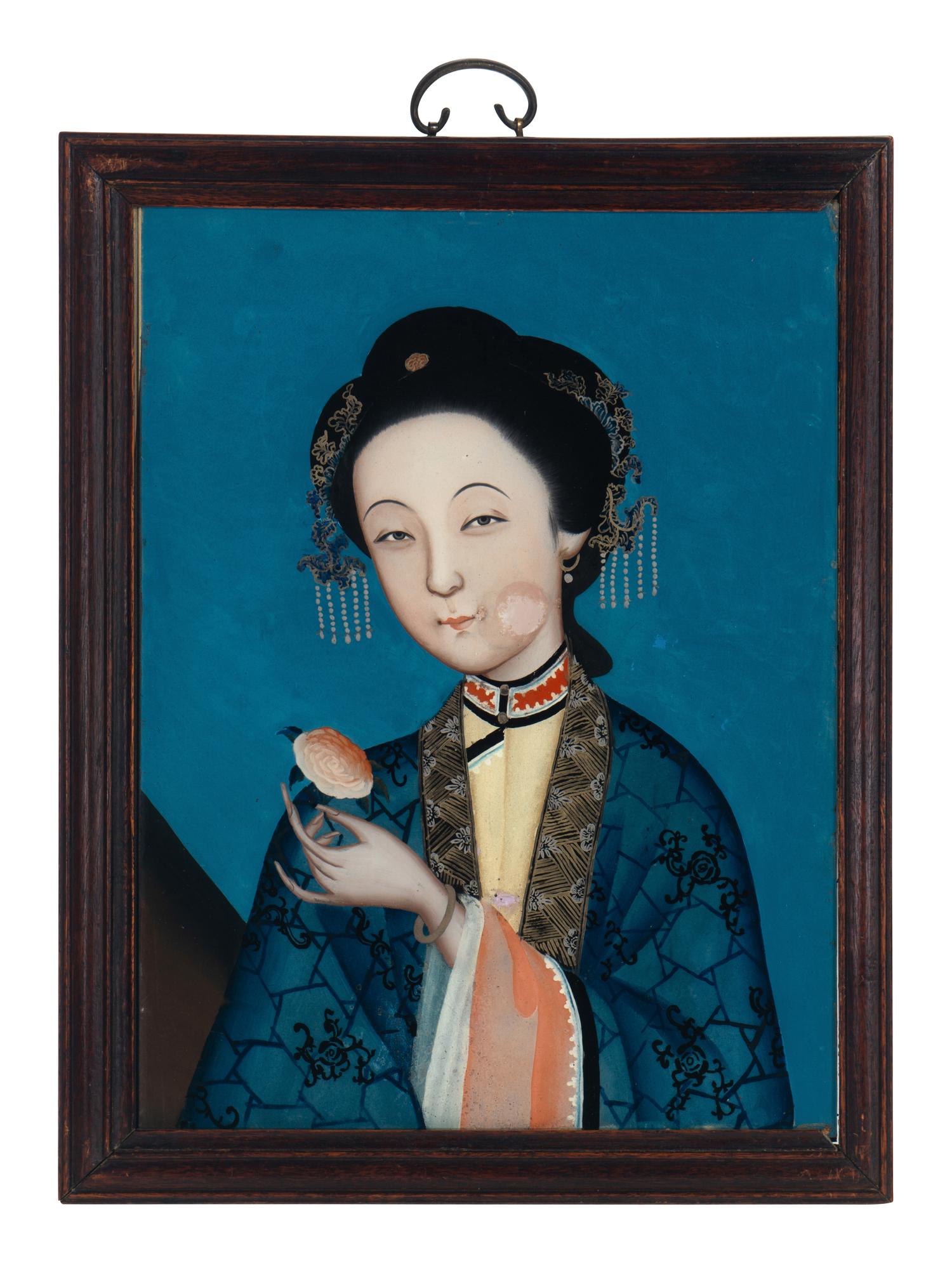 Two Chinese Reverse-Painted Glass Portraits