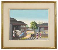 Chinese Export School 19th Century, A Set of Four Paintings Depicting Various Stages of Silk Production