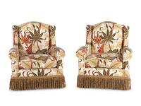 A Pair of Printed Cotton Upholstered Lounge Chairs