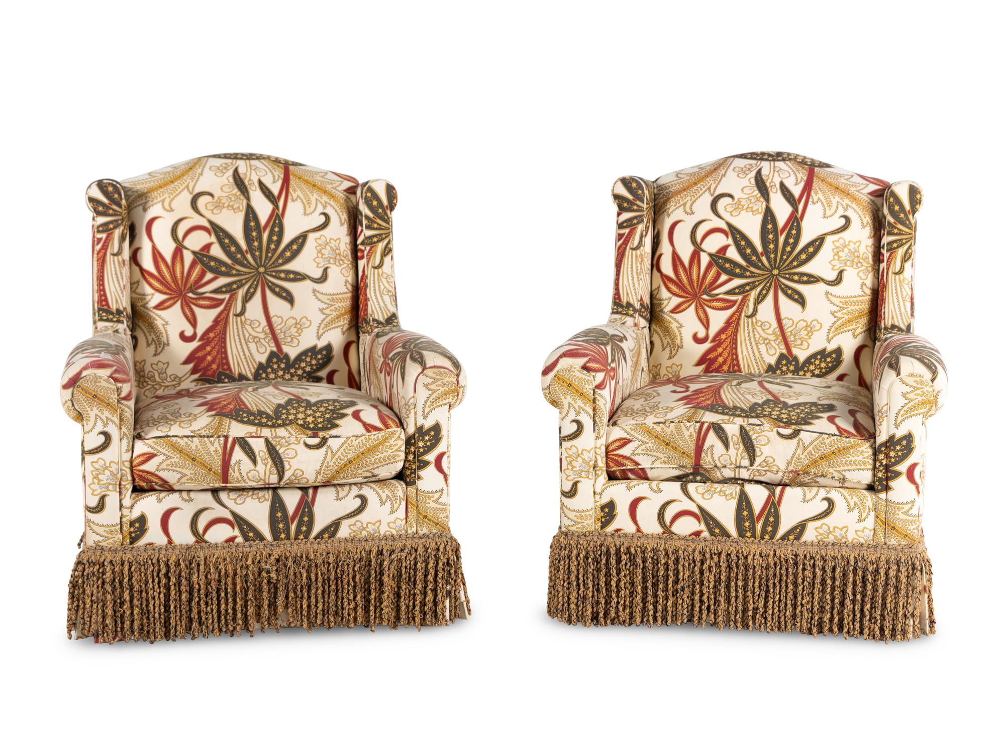 A Pair of Printed Cotton Upholstered Lounge Chairs