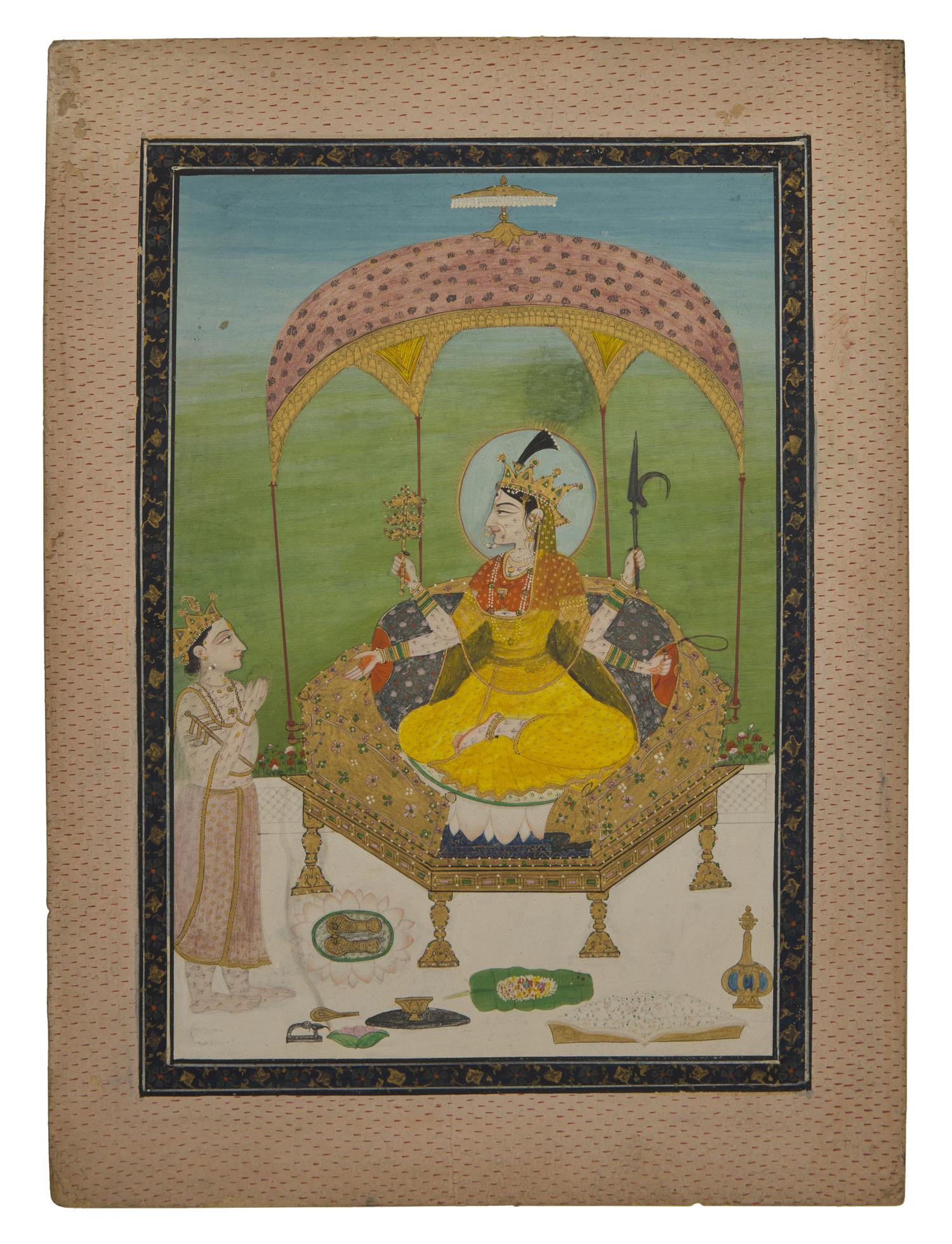 A Painting of The Great Goddess as Indrani, Venerated by the God Indra, Pahari; Panjab Hills, Circa 1800