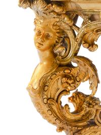 A Louis XV Style Carved Giltwood Faux Marble-Top Console Table