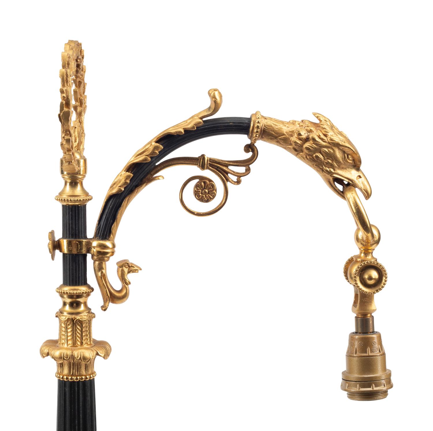 An Empire Gilt and Patinated Bronze Cantilevered Lamp