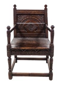 A Jacobean Oak Armchair Height 38 3/4 inches. — 17TH CENTURY