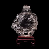 A Chinese Rock Crystal Vase and Cover Carved with Clouds, 20th Century 近代 高浮雕螭龍紋水晶扁壺