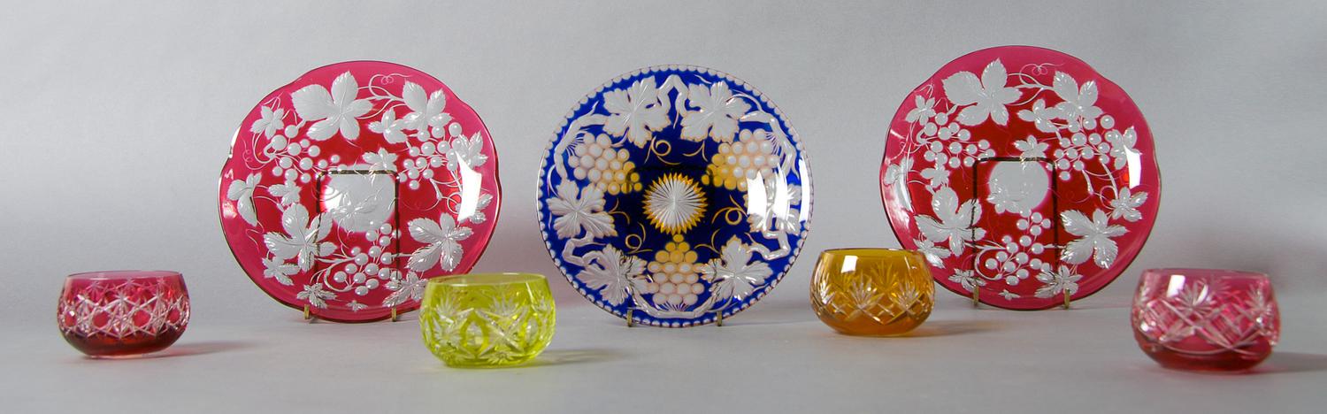 A Collection of Bohemian Glass Articles, Diameter of first 8 3/8 inches.