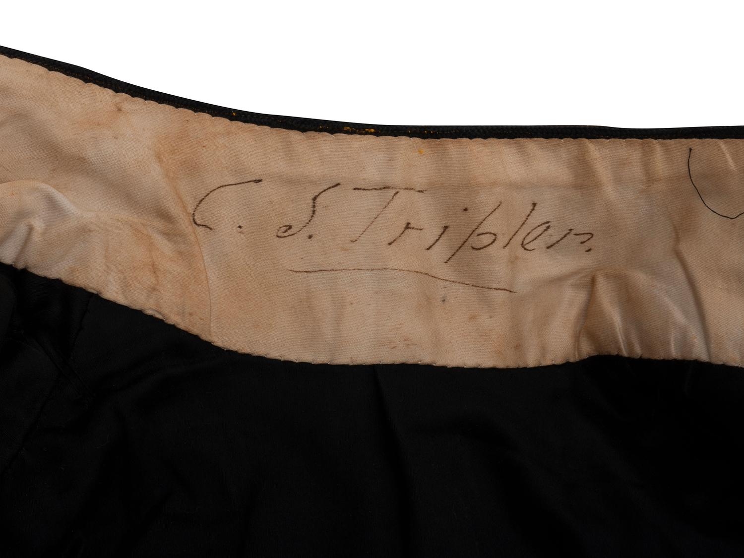 [UNIFORMS]. Repurposed military coat and trousers, ca late 1800s.