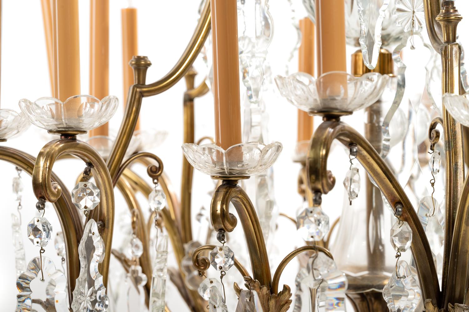 A French Gilt Metal and Glass Twenty-Light Chandelier