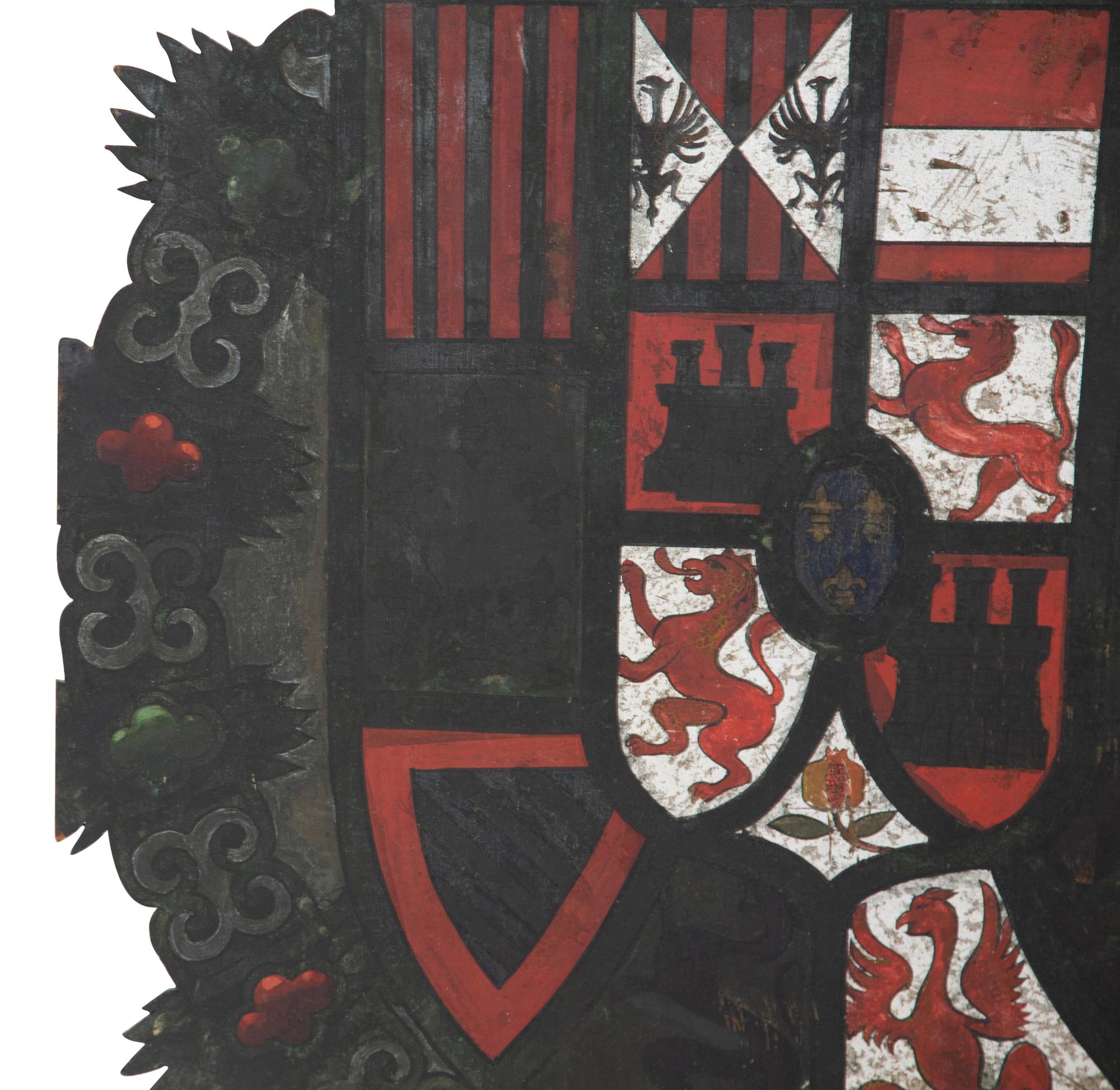 An Italian Painted Wood Armorial Panel