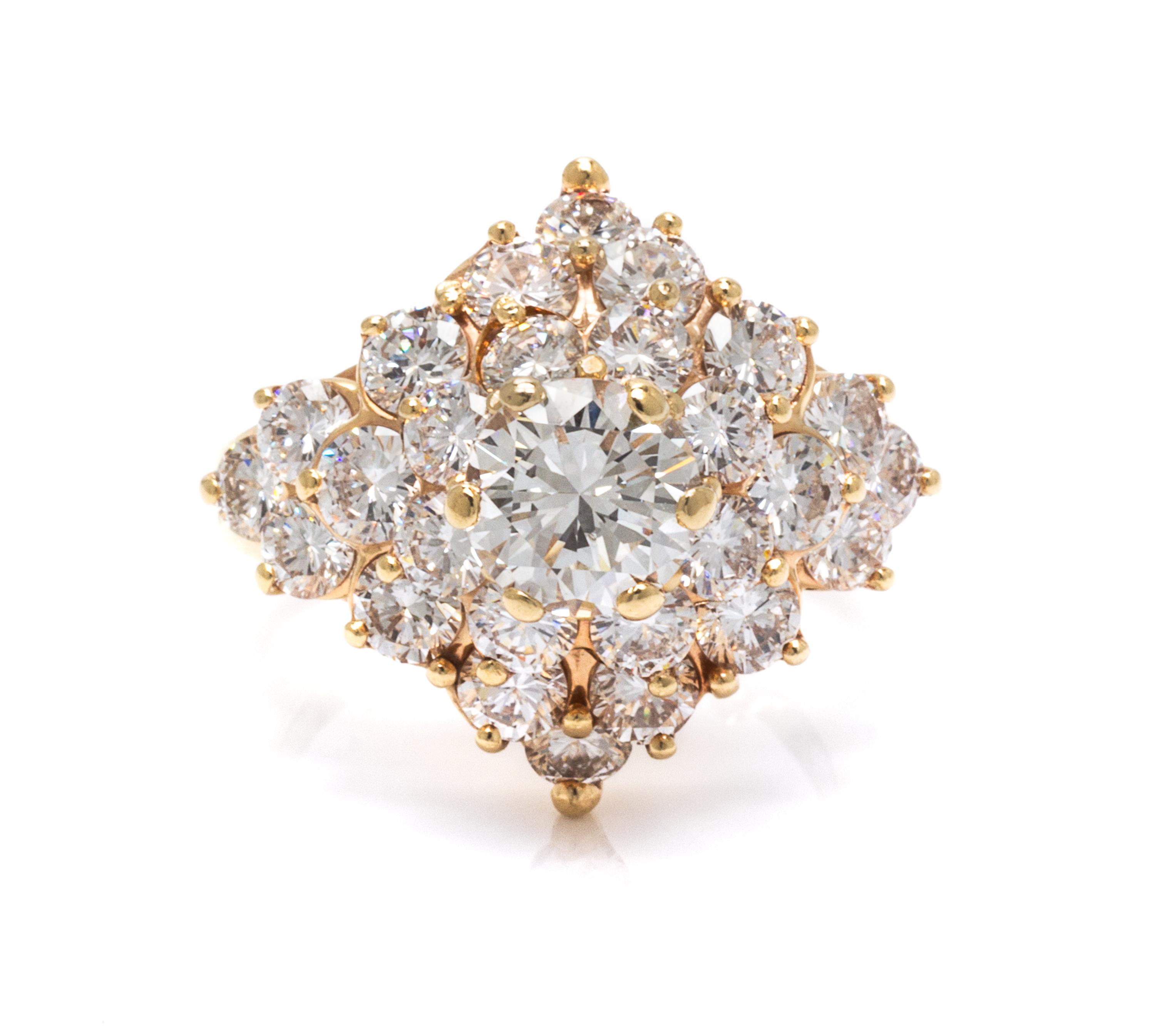 A 14 Karat Yellow Gold and Diamond Cluster Ring,