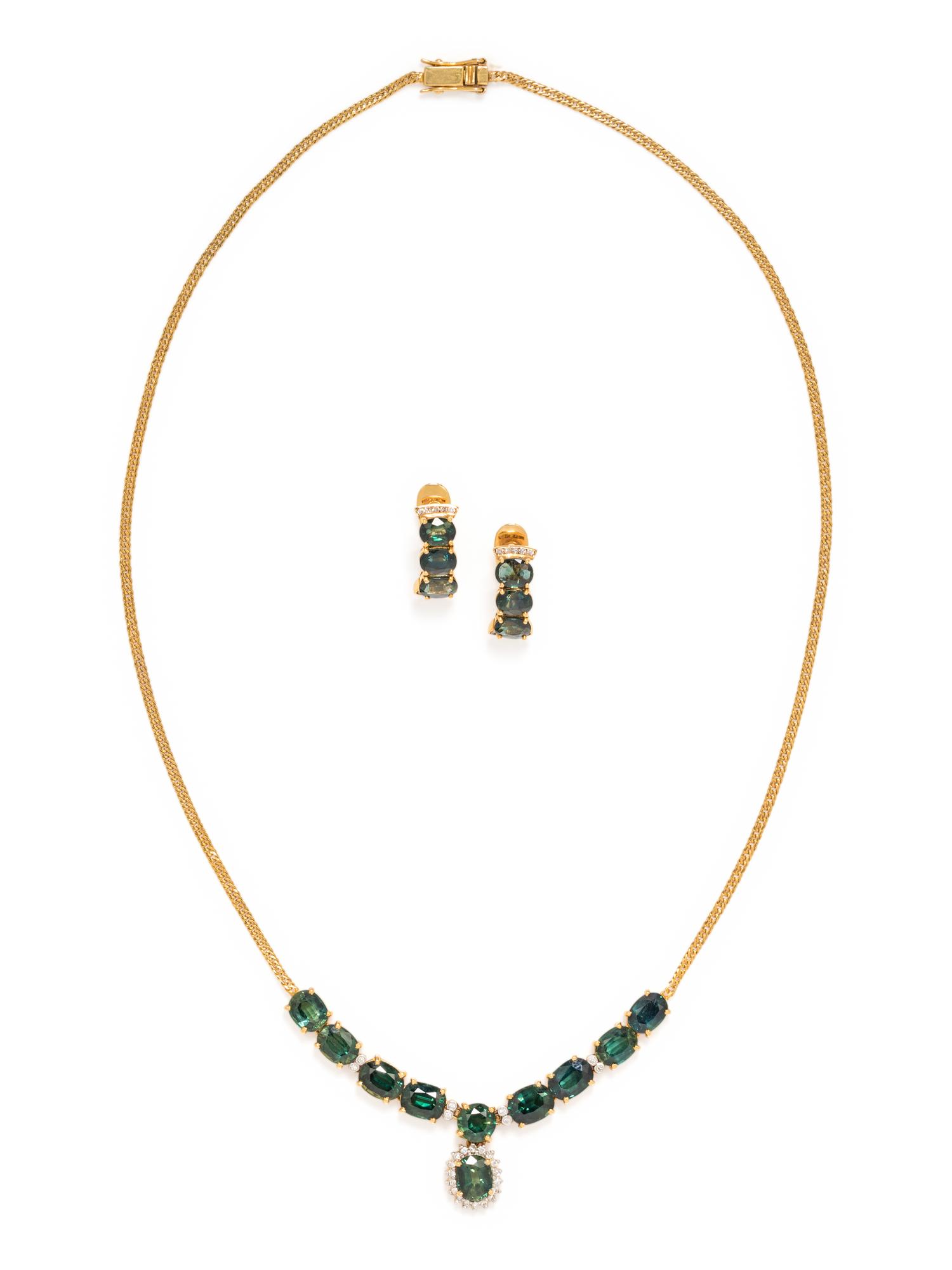 GREEN SAPPHIRE AND DIAMOND SET
