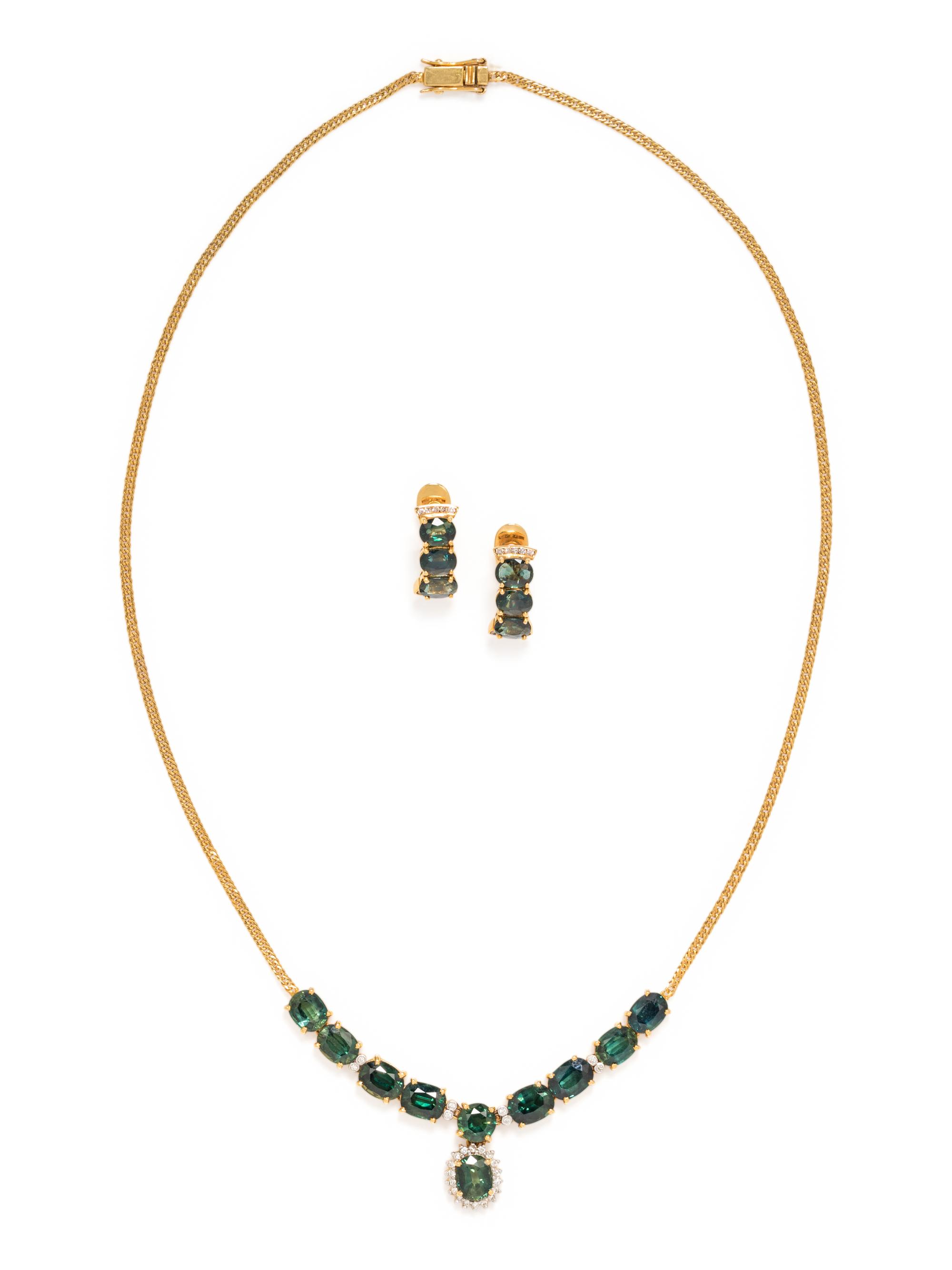 GREEN SAPPHIRE AND DIAMOND SET