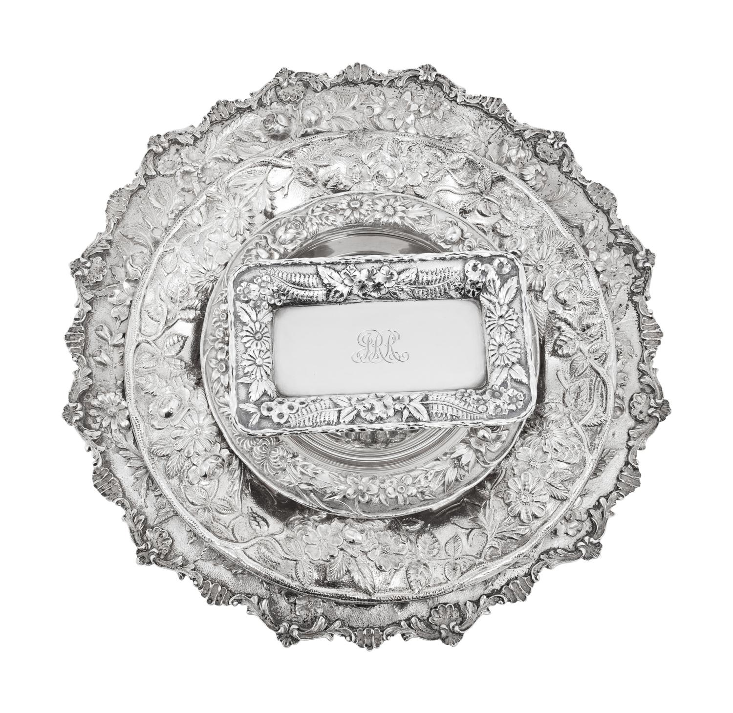 A Group of Four S. Kirk and Son Repousse Silver Table Articles