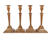 Two Pairs of English Brass or Gilt Copper Candlesticks