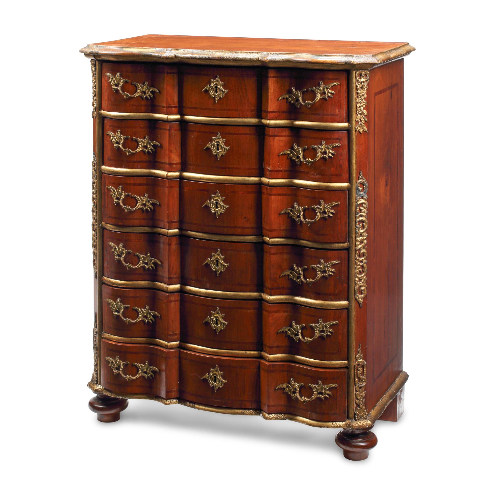 An Italian Parcel-Gilt Fruitwood Tall Chest of Drawers