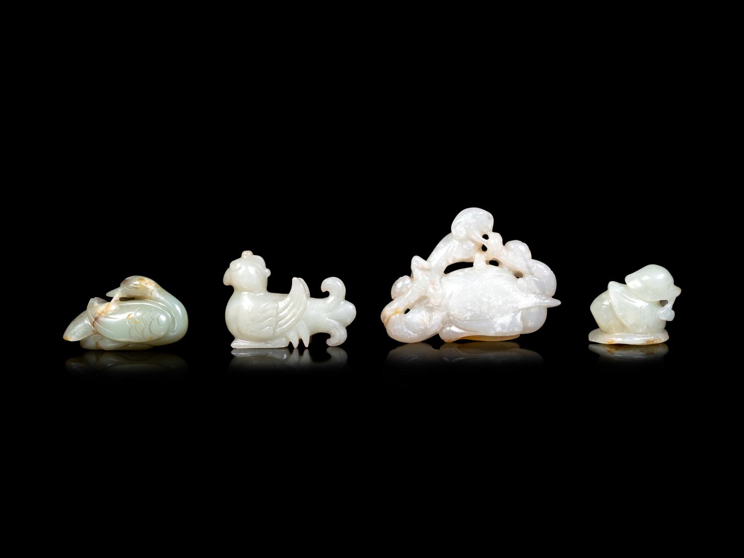 Four Chinese Celadon Jade Carvings of Birds