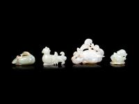 Four Chinese Celadon Jade Carvings of Birds