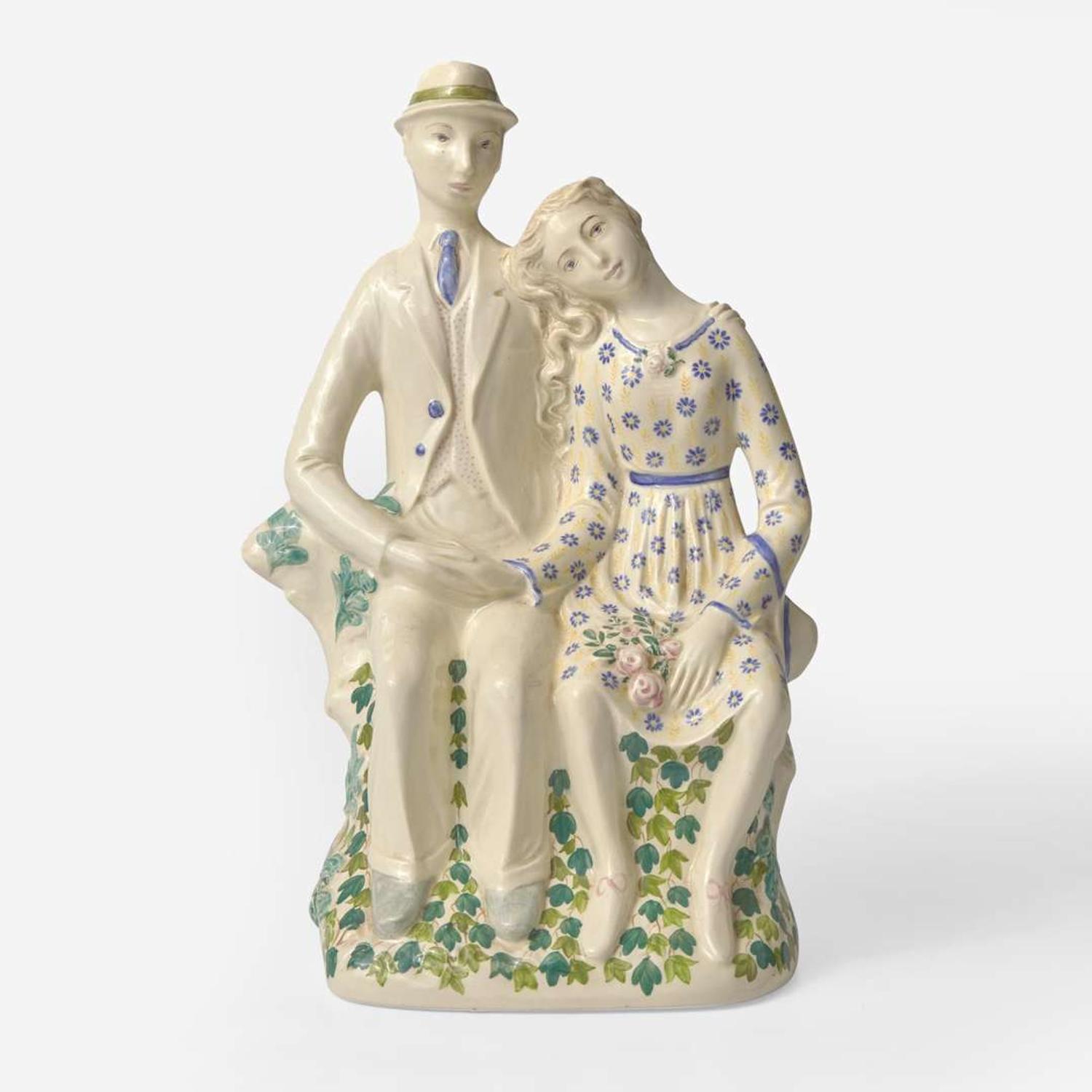 A Wedgwood Arnold Machin (1911-1999) Designed "Country Lovers" Queensware Figural Group, UK, circa 1940