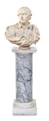 A Continental Marble Bust Height of bust 29 1/2 inches. — 19TH CENTURY, WITH ASSOCIATED PEDESTAL