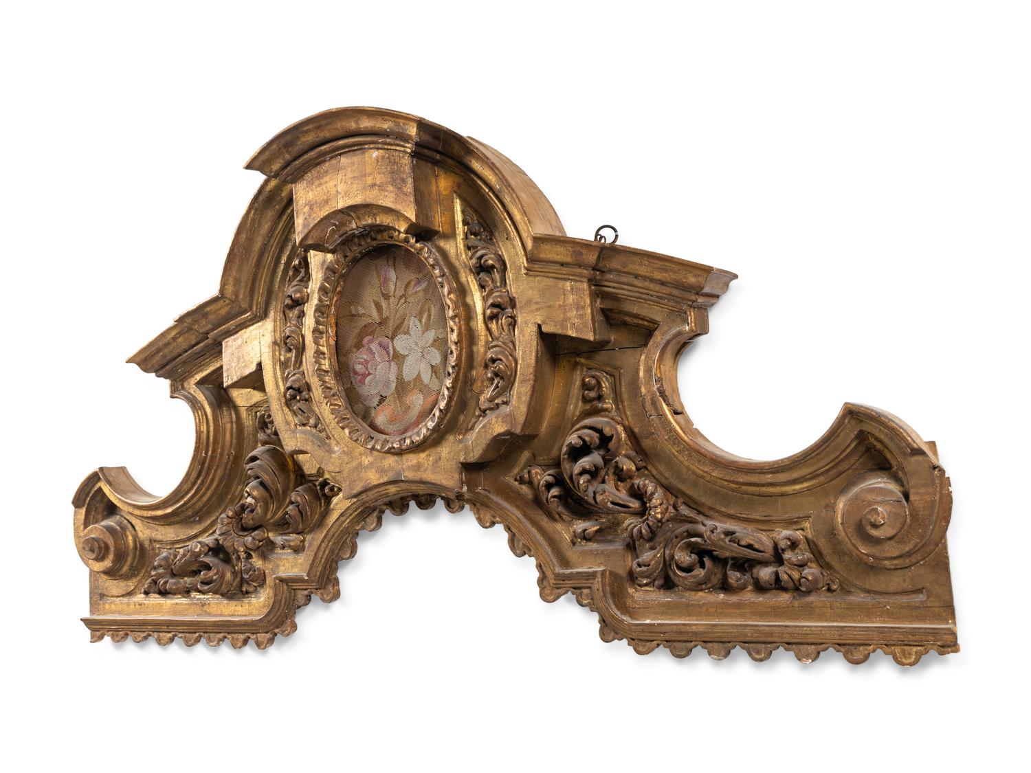 A Continental Giltwood and Aubusson Tapestry-Inset Transom