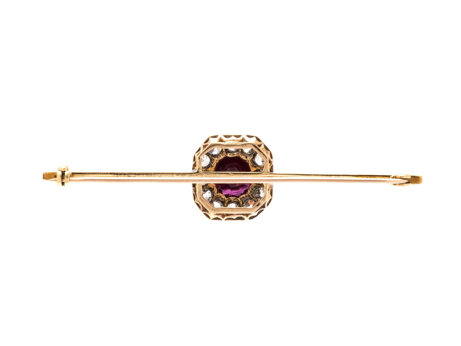 ANTIQUE, RUBY AND DIAMOND BAR BROOCH