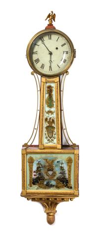 An American Federal Giltwood and Mahogany Cased Banjo Clock Height 39 inches. — POSSIBLY DAVID L. WILLIAMS, MA., 19TH CENTURY