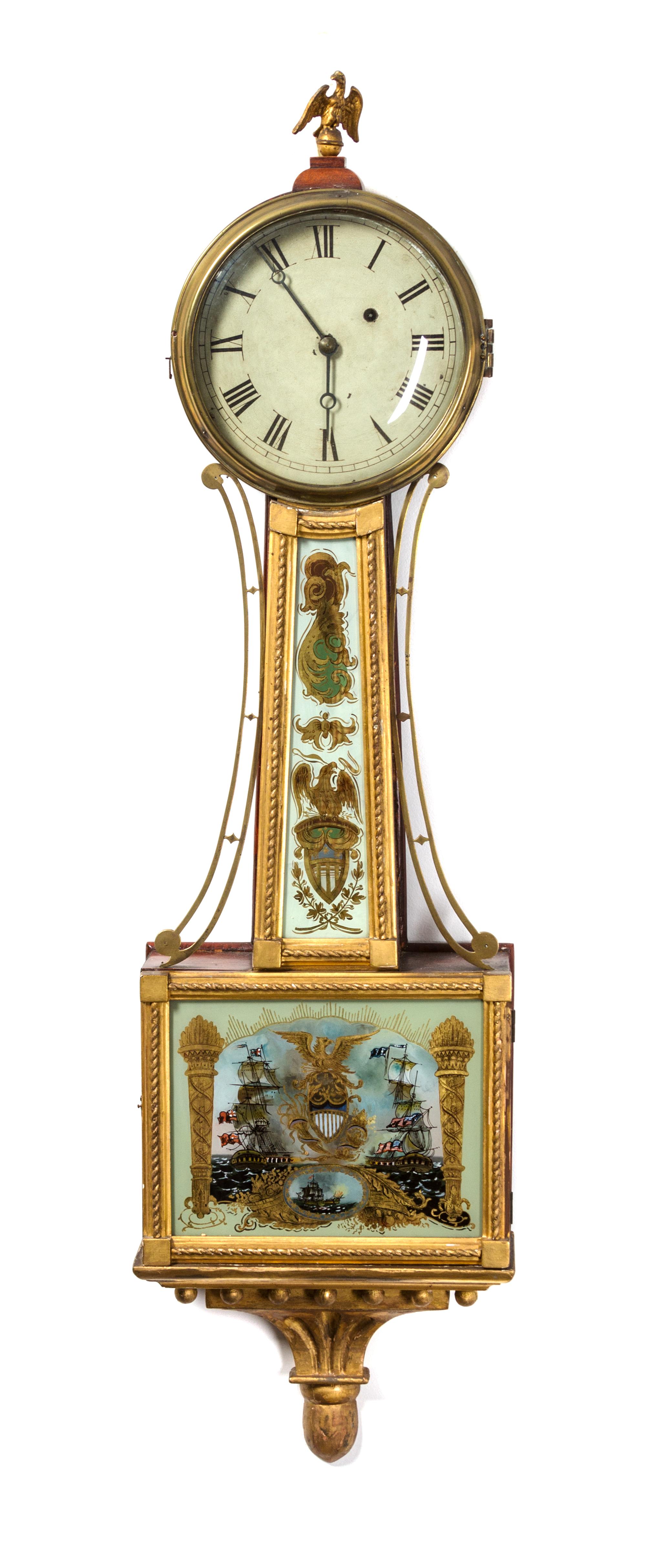 An American Federal Giltwood and Mahogany Cased Banjo Clock Height 39 inches. — POSSIBLY DAVID L. WILLIAMS, MA., 19TH CENTURY