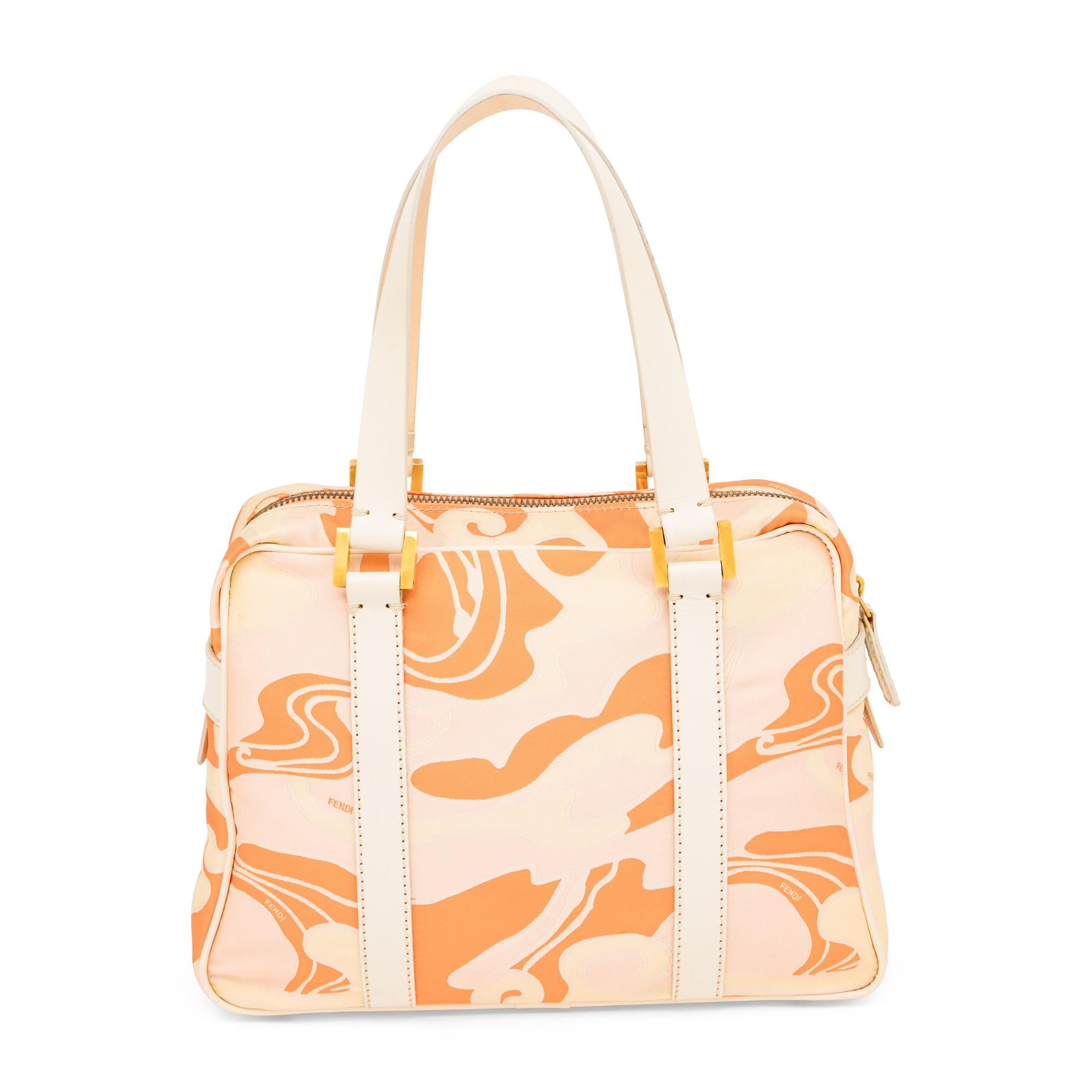 Fendi, Orange Jacquard & Leather Handbag