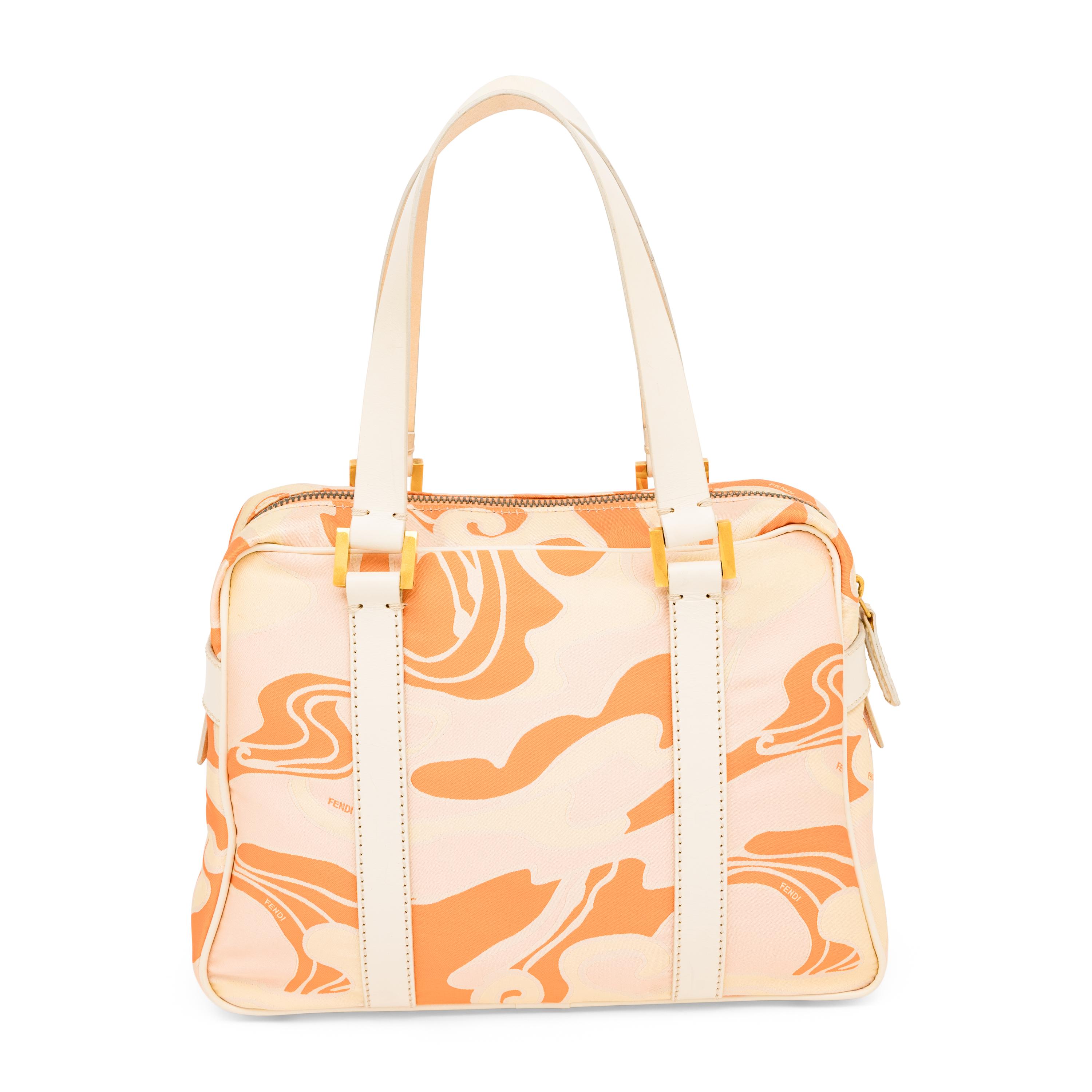 Fendi, Orange Jacquard & Leather Handbag
