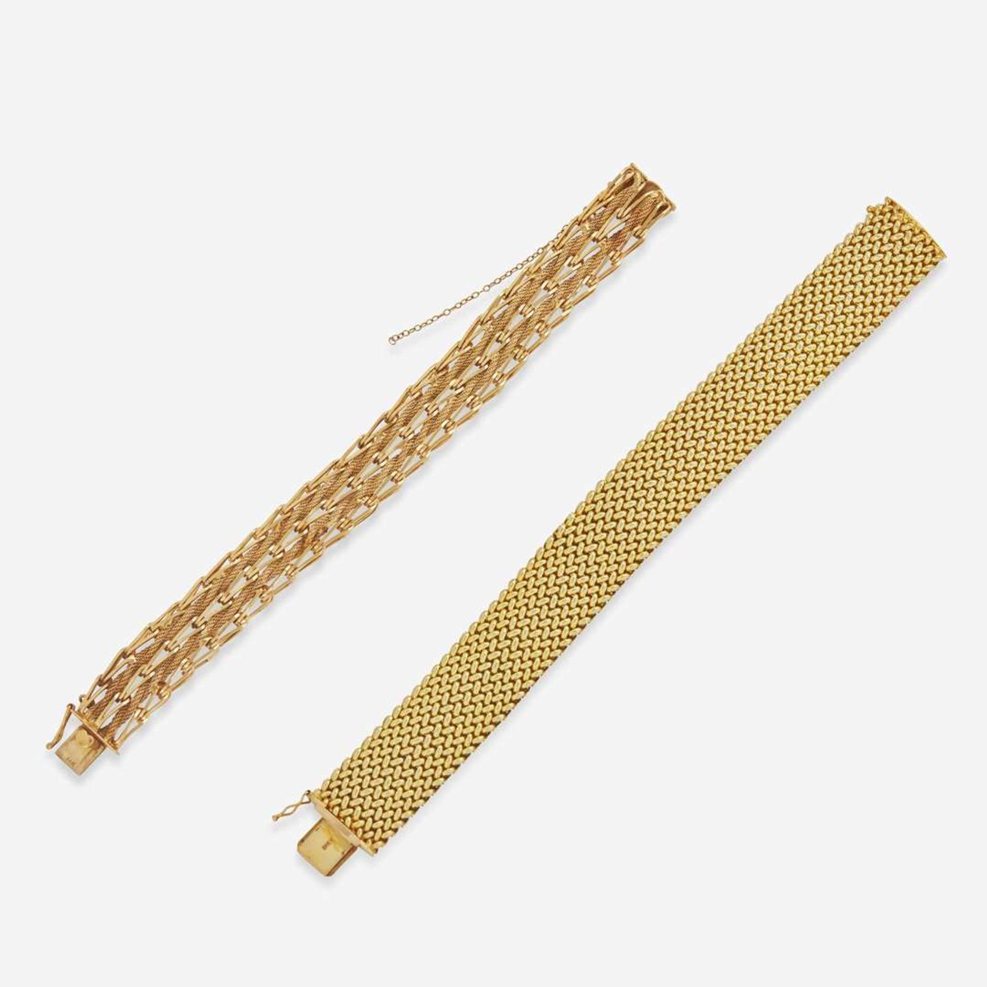 A Set of Two 14K Yellow Gold Bracelets