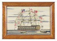 Two Sailor-Made Woolwork Pictures of Ships Festooned with Signal Flags, 19th Century