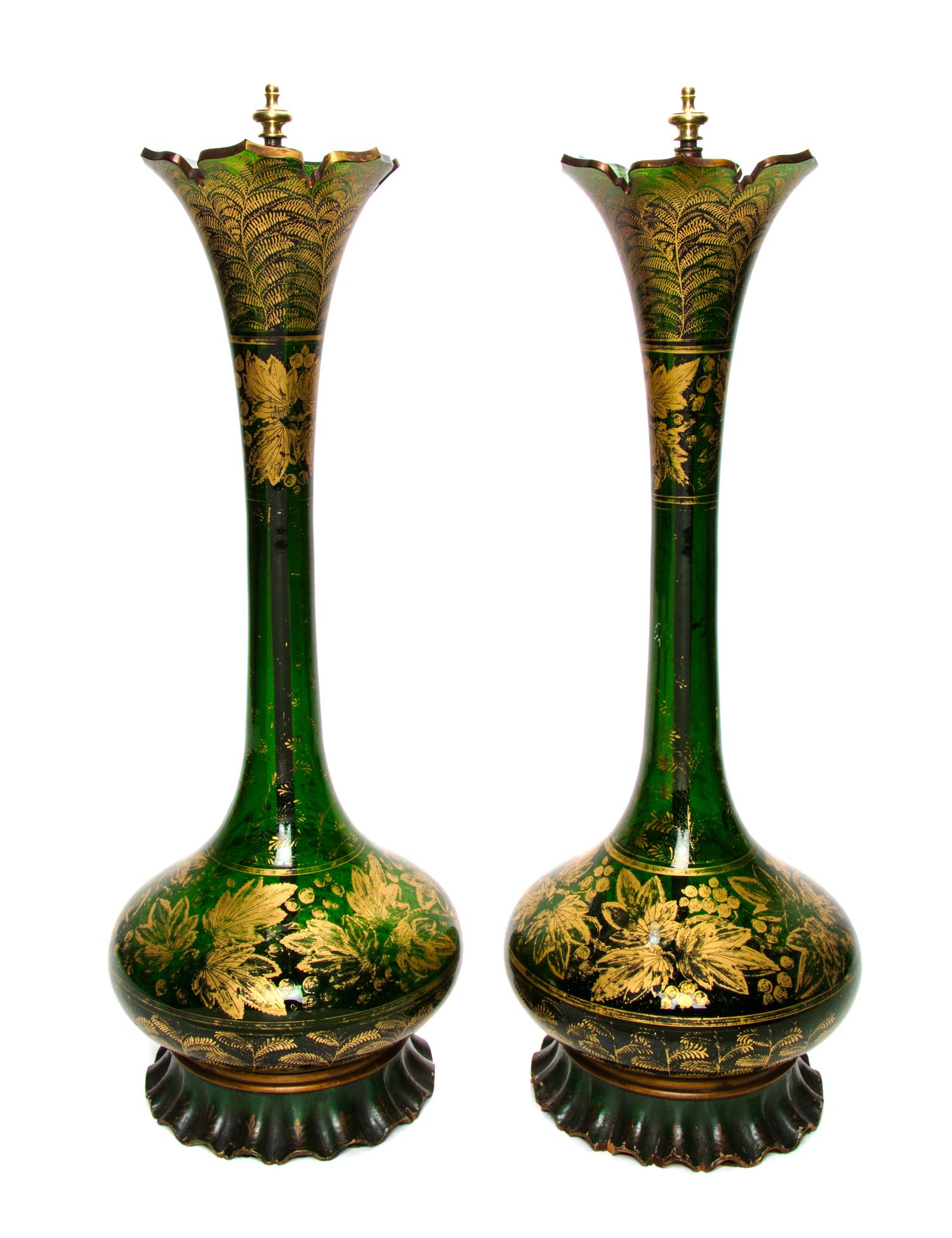 A Pair of Venetian Glass Vases, Height 22 1/2 inches.
