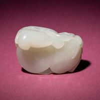 A Chinese White Jade Carving of Double Lotus Pods, 18th/19th Century — 清中期 白玉雙蓮子把件