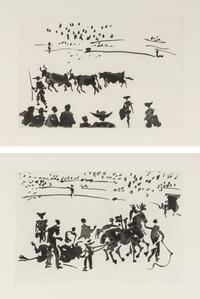 A pair of prints ( El Arrastre ; Los Cabestros retiran al Toro Manso ) from ' José Delgado: La Tauromaquia ', 1957