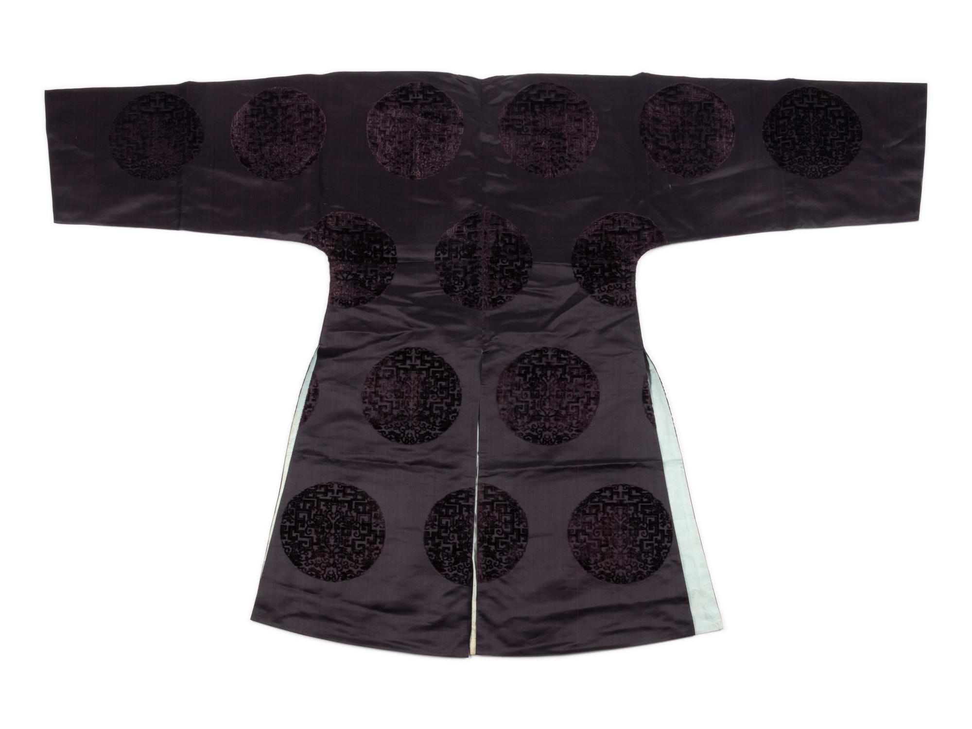 An Aubergine Silk and Cut Velvet Informal Surcoat
