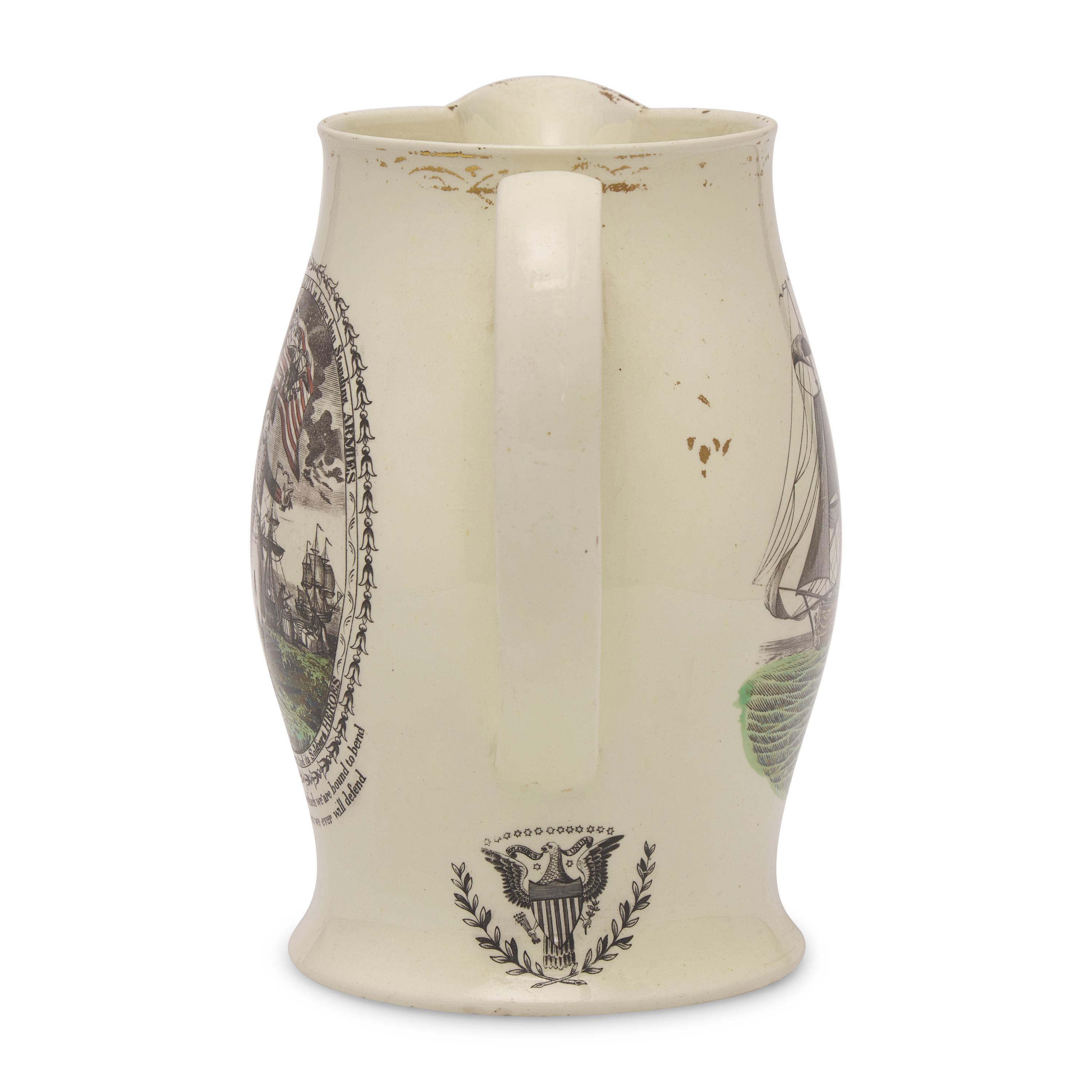 A Liverpool Commemorative Creamware Enameled Transferware Jug