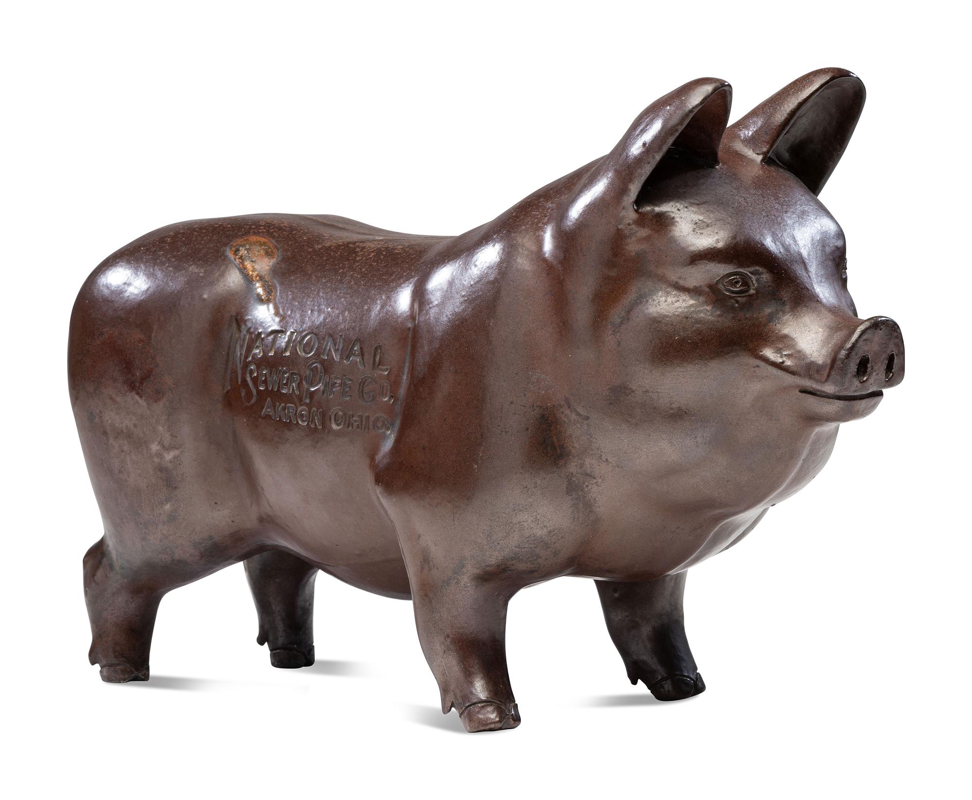 A Glazed Sewer Tile Advertising Pig