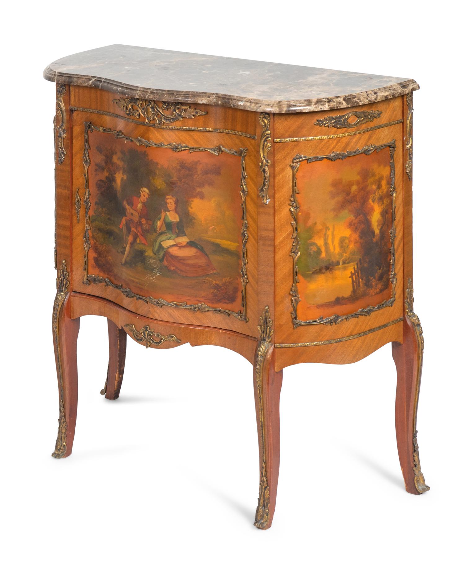 A Pair of Louis XV Style Vernis Martin Bedside Commodes