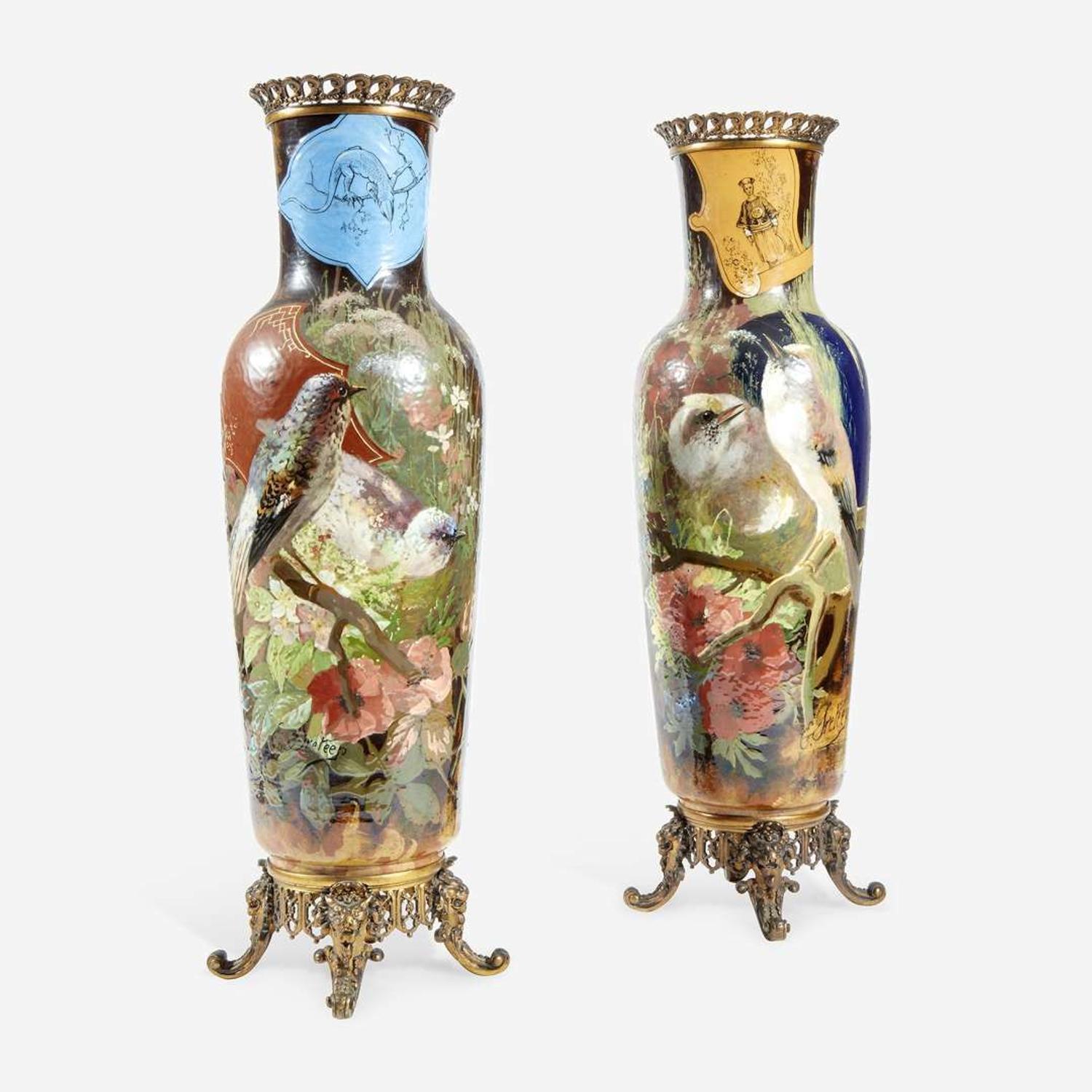 A Pair of Large French 'Japonisme' Faience and Bronze Mounted Vases Late 19th century