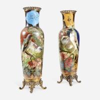 A Pair of Large French 'Japonisme' Faience and Bronze Mounted Vases Late 19th century