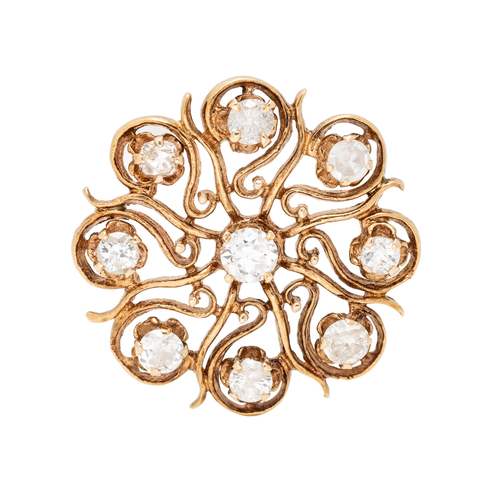 YELLOW GOLD AND DIAMOND SNOWFLAKE PIN