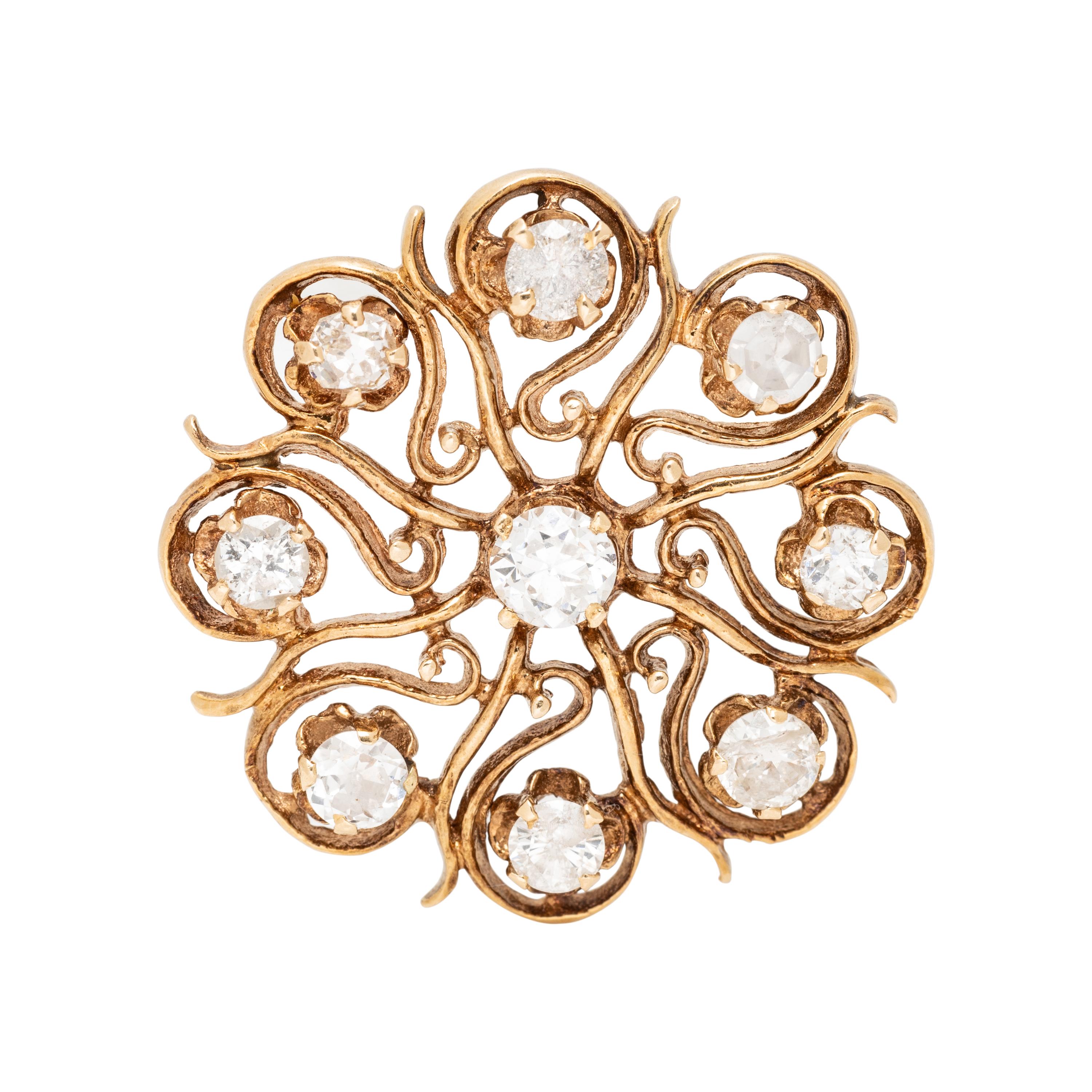 YELLOW GOLD AND DIAMOND SNOWFLAKE PIN