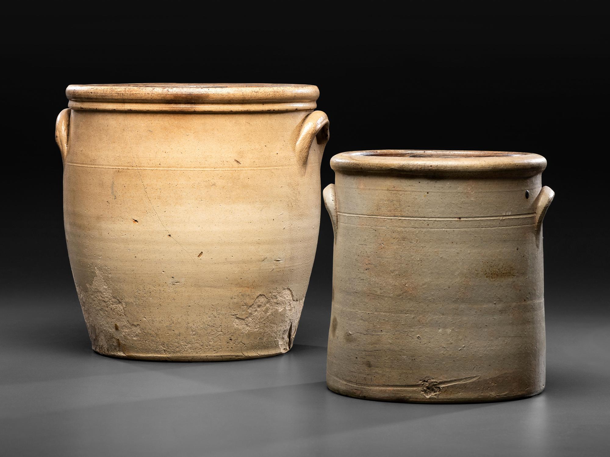 Two Cobalt Decorated Stoneware Crocks