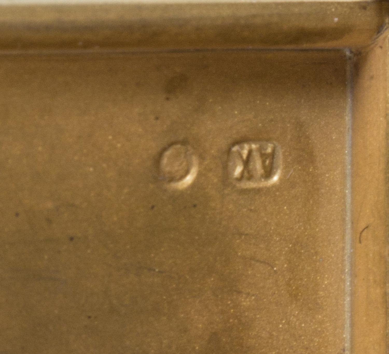 A Russian Silver Cigarette Case, Maker's mark Cyrillic AKh, Moscow, early 20th century, the lid centered by an octagonal painted scene
