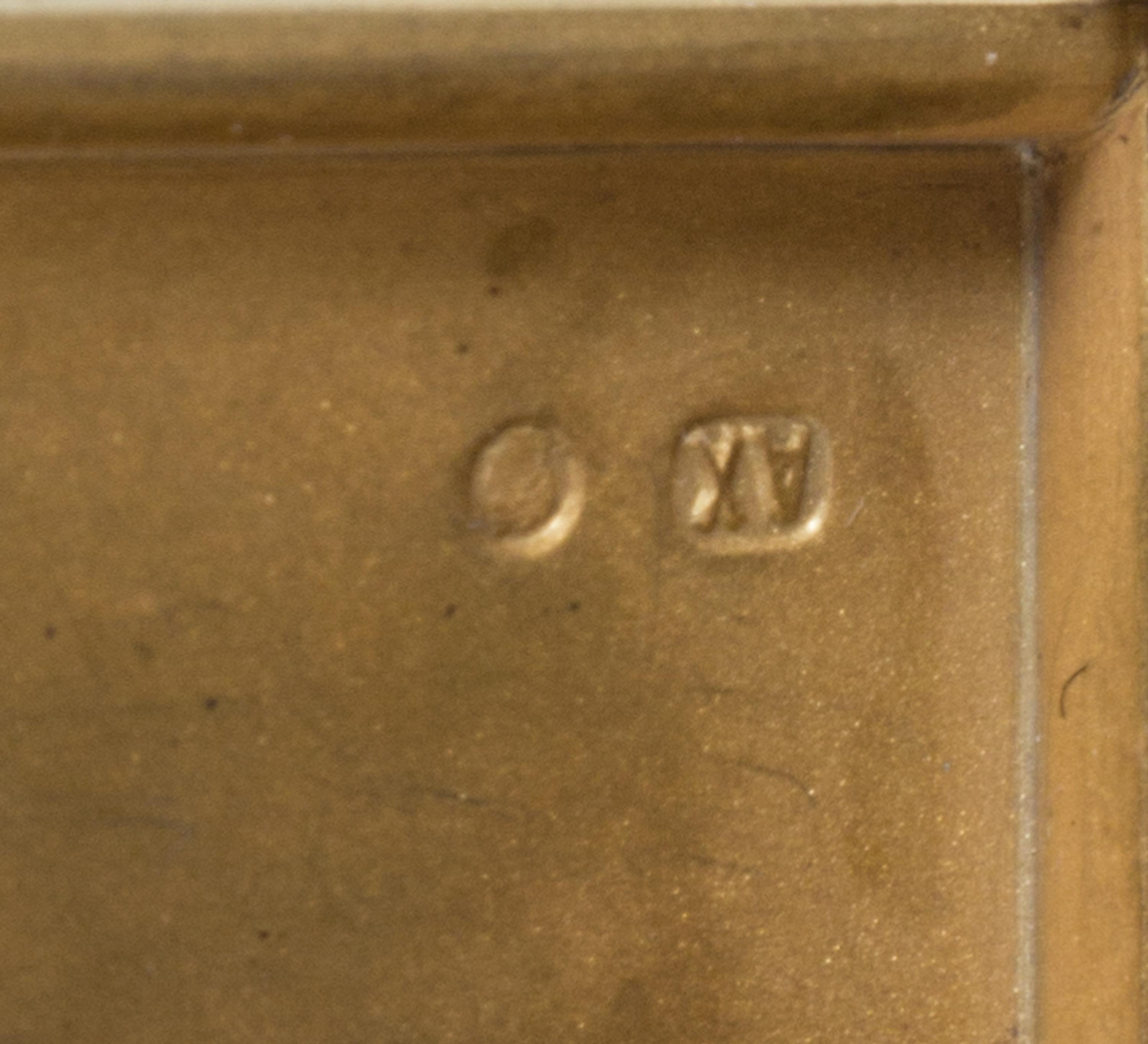 A Russian Silver Cigarette Case, Maker's mark Cyrillic AKh, Moscow, early 20th century, the lid centered by an octagonal painted scene