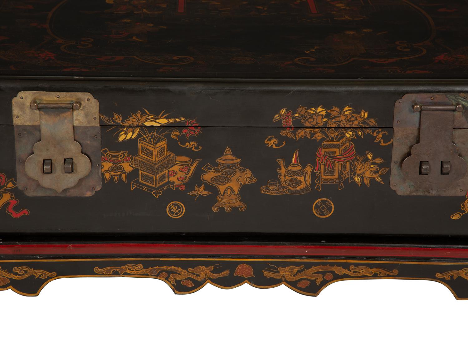 A Chinese Lacquered Trunk on Stand